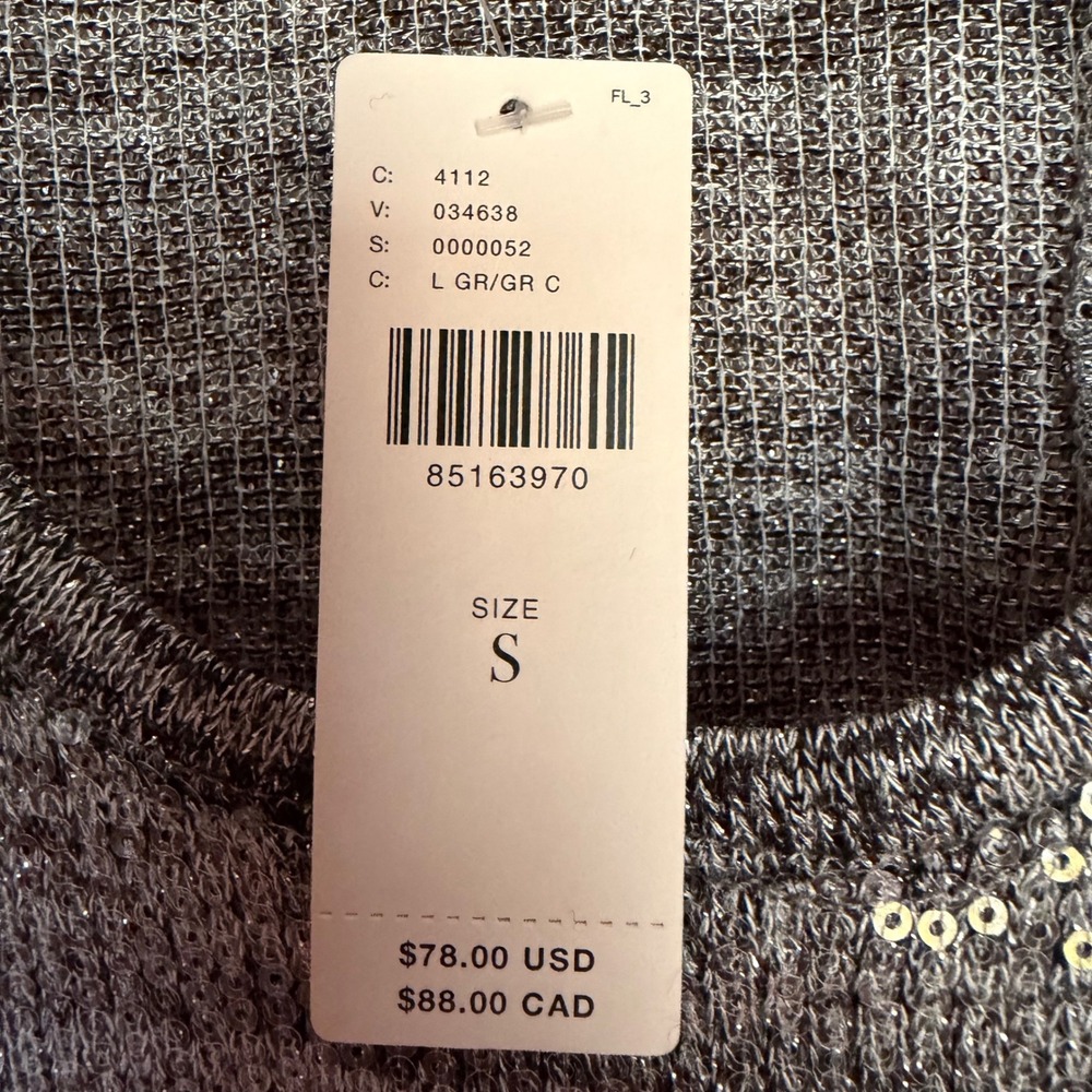 Pilcro Anthropologie Tank Top Sequin Knit Silver Gray Sparkle Party Small NWT - Picture 8 of 8